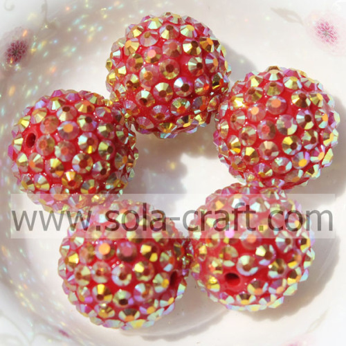 Perles de boule de strass acrylique de résine de 18 * 20MM pour le bracelet faisant l&#39;or rouge AB