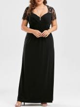 Short Sleeve Deep V Black Plus Size Dress