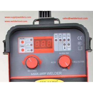 200A cellouse mma pulsed arc welding machine,220V 1phase input,Vertical Weld,overhead Weld,fillet Weld