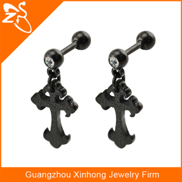 black dangling cross tragus piercing jewelry with crystal