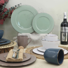 Embossed Design Solid Color 16pc Ceramic Dinnerware Kitchenware Set
