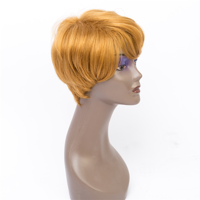 Highlight Bob wig Pixie Cut Short  Curly Honey Blonde  Brazilian Human Hair   Machine Wigs