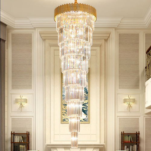 Colgante de araña led de cristal grande de lujo de villa de hotel