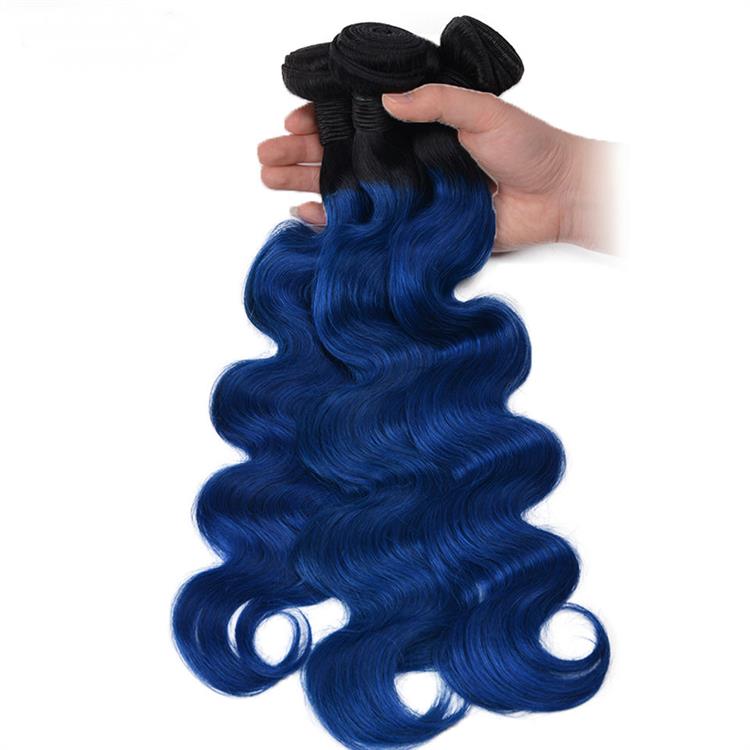 Hot Selling Unprocessed Indian Virgin Hair Body Wave Ombre 1B/blue Hair Weave Raw Human Hair Extensions