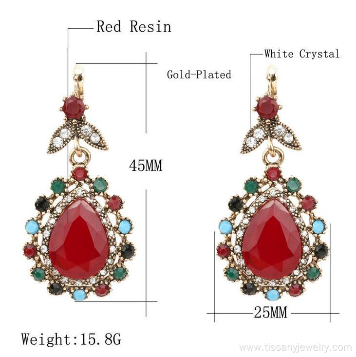 Vintage Retro Gold Red Ethnic Earrings Women