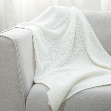 Pure White Cashmere Wool Throw Blanket with Exquisite Patterns