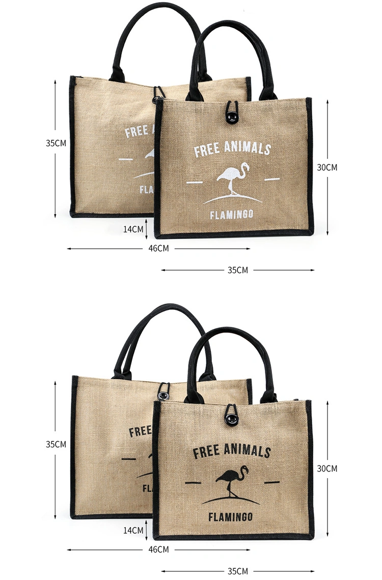 Custom Printed Reusable Tote Lady Jute Hessian Grocery Pack Shopping Bags Recycled Cotton Handle Tote Shopping Bag