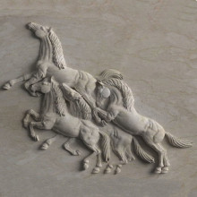 Indoor Decoration White Marble Horse Relief Carving Wall Art Sculpture
