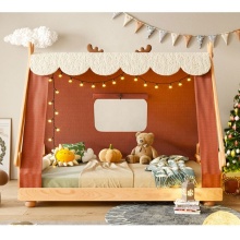 Kids Cartoon Wooden Bed with Canopy Cover