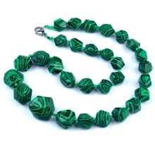 Malachite Irregular Faceted Tumbled Stone Beads Knotted Stone Necklacer