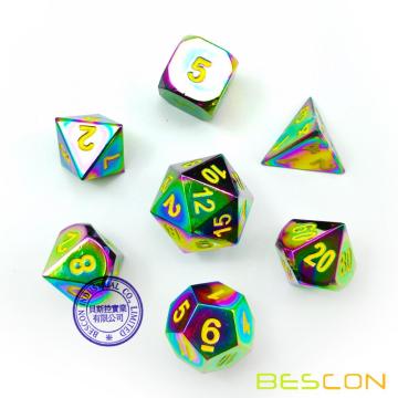 Bescon Fantasy Rainbow Solid Metal Dice Set of 7, Heavy Duty Rainbow Metallic Polyhedral D&D Role Playing Game Dice