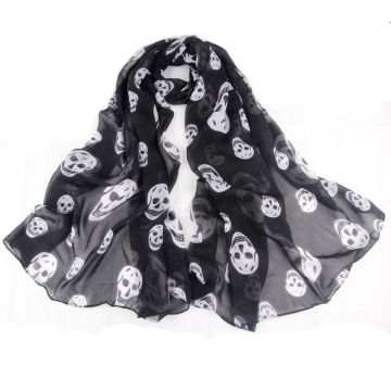Black Skull Printed Head Kerchief Silk Scarves