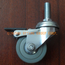 Gray rubber caster wheel with brake