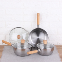 Japanese Yukihira Saucepan with Wooden Handle and Glass Lid