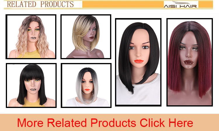 Aisi Hair Short Bob Middle Part Machine Made Wigs Yaki Grey Color Synthetic Short Cosplay Wigs for American Africans