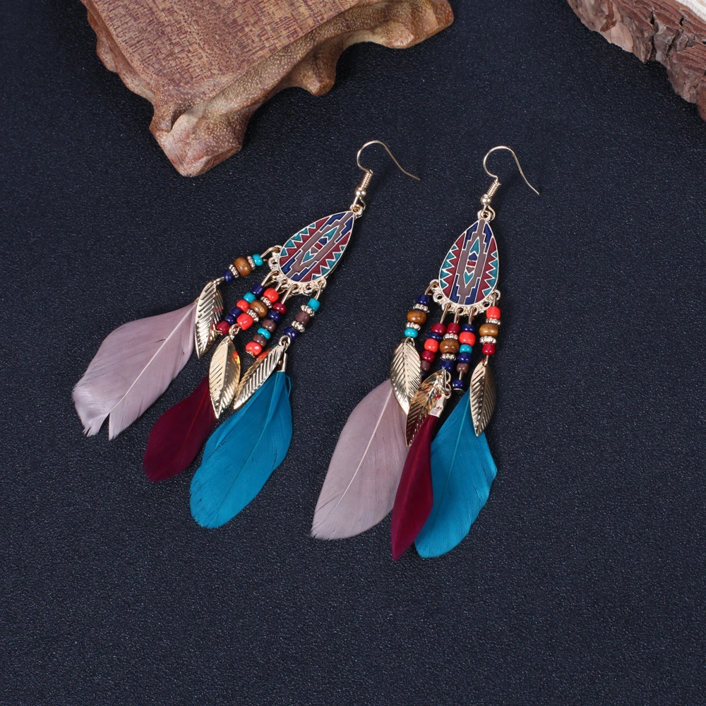 Leaf Pendant Feather Earrings