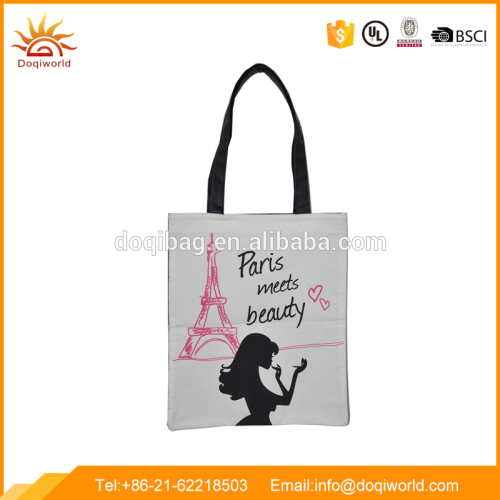 Canvas tote bag with leather handle for shopping and promotion
