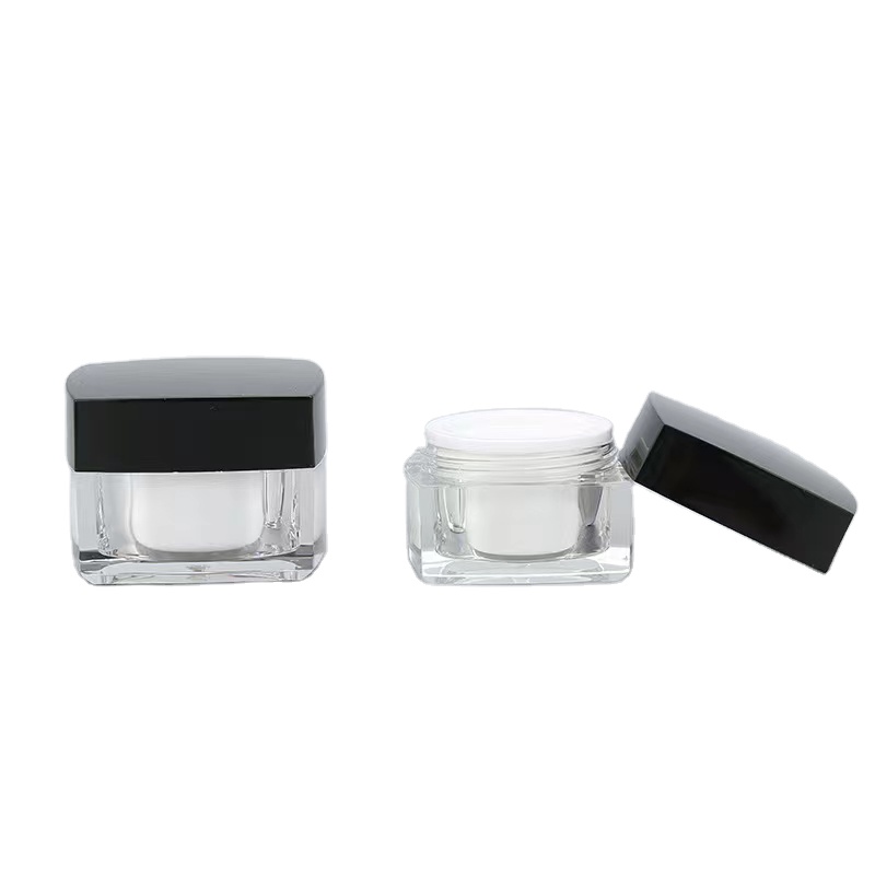 Clear Black Square CosmeticCream duplo acrílico com tampa