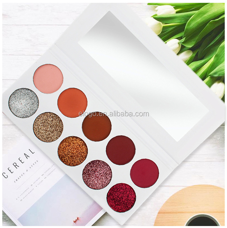 High quality Private Label Make Up Cosmetics 10 Color Pressed Glitter Eyeshadow Palette with White Box