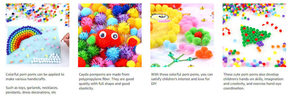 2000 Pieces Assorted Sizes Multicolor Pompoms Glitter Pom Poms with 4 Sizes Wiggle Eyes for Hobby DIY Art Craft Supplies