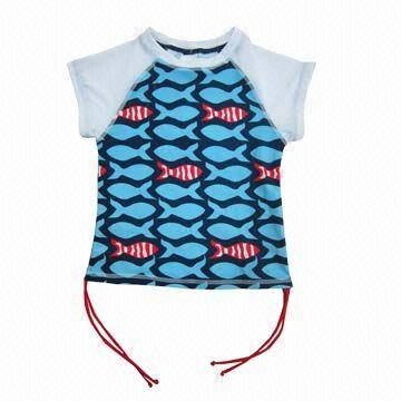 Children's UV Protective Swim Shirt, Round Neck, Drawcord Tie at Side Seam, Flatlock Stitch