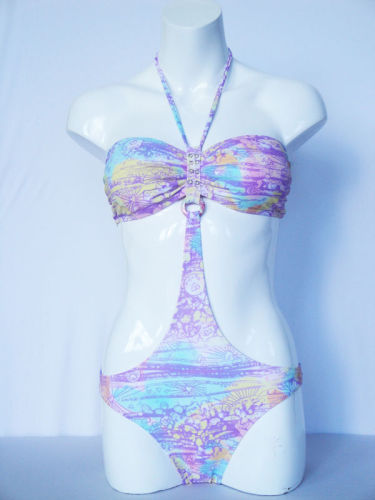 Custom Womens Style Endurance Long Mint / Purple With Rhinestone Polyester Swim Suit