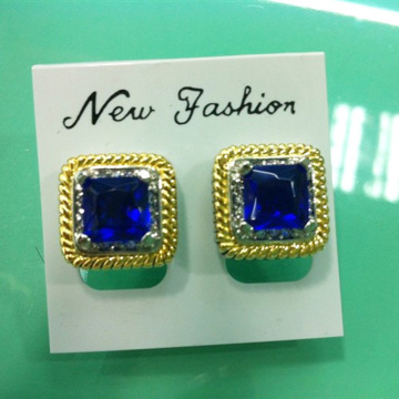 Gold Plated Square Blue Cubic Zircon Stud Earring