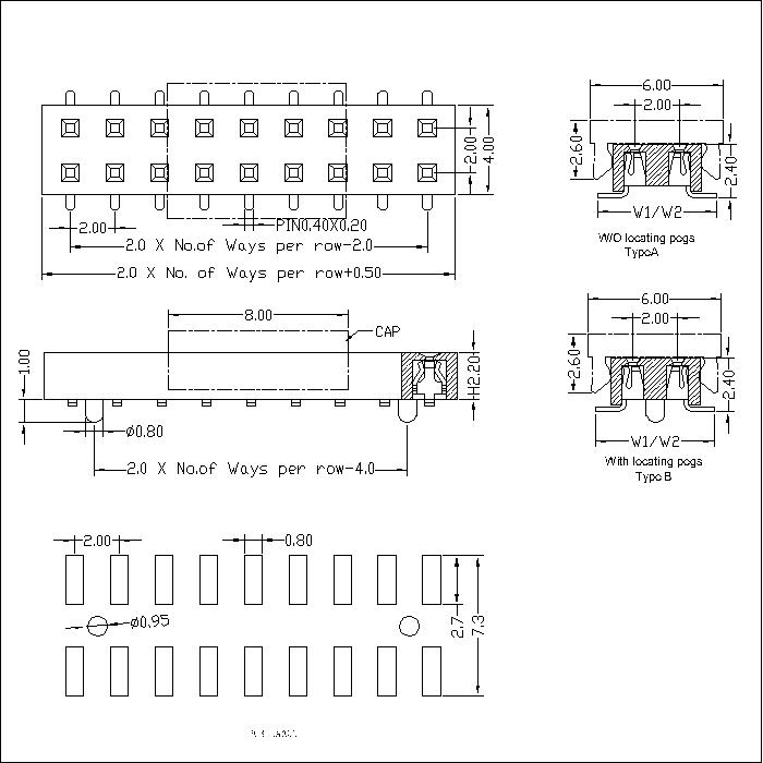 FHDM07 2.0 mm Female Header Dual Row SMT Type H=2.2