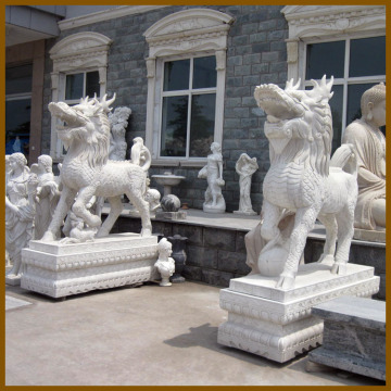 China fengshui Pi Xiu sculpture white marble Pi Yao statue recruit the wealth Pi Xiu