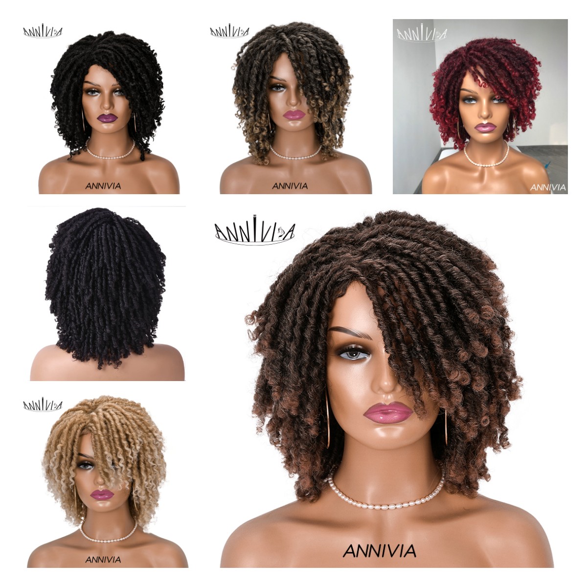 Wholesale cheap Kinky Curly Crochet Braided Ombre Brown Bob Wig Synthetic Twist Braid Hair For Black Women Synthetic Hair Wigs