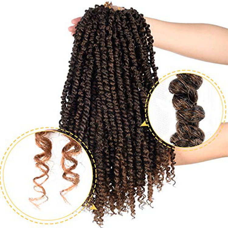 Pre-twisted Passion Twist Crochet Hair Extension 18inch Ombre Color Synthetic Fiber Curly Passion Water Wave Twist Hair