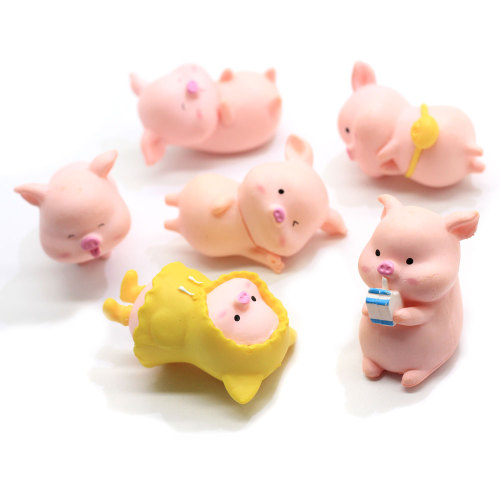 6 pièces / ensemble résine divers Styles dessin animé cochon charmes Kawaii cochon ornement artisanat pour fée jardin bureau décoration bricolage accessoires