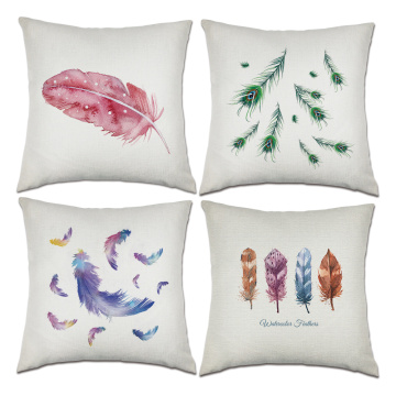 Set of 4 Feather Throw Pillow Covers Colorful Watercolor Decorative Cushion Cover Pillow Case for Sofa Bedroom Car Couch 18 x 18