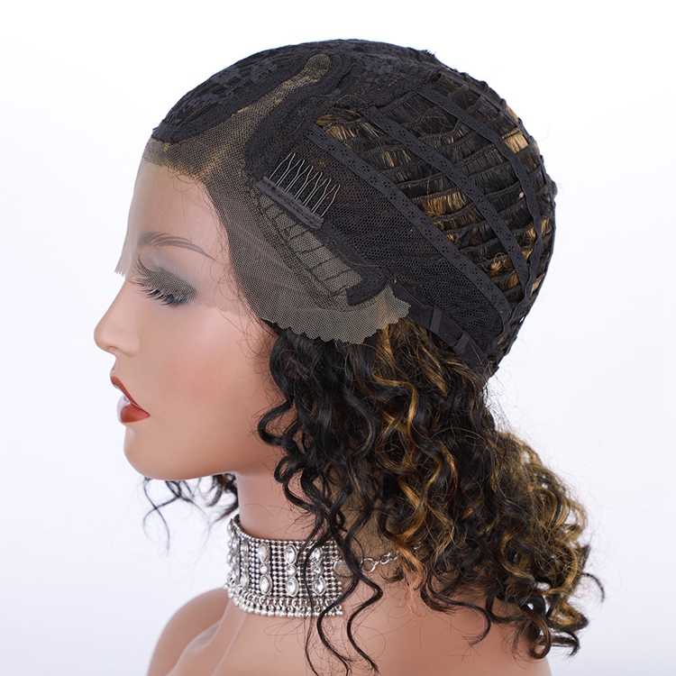 AISI Cheap Vendor Short Bob Front Lace Wigs Curly Wave Mixed Brown Brazilian Human Hair Lace Front Wigs For Black Women