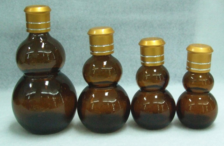 Calabash Amber Essential Oil Glass Bottle with Golden Rose Cap Ldj-105