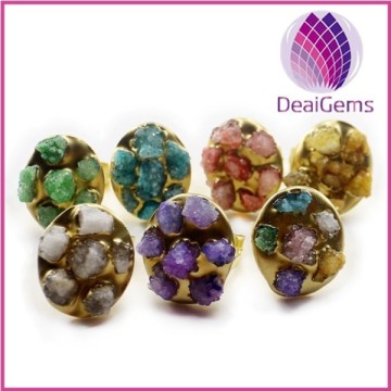 Hot sale flower shape druzy quartz stone ring