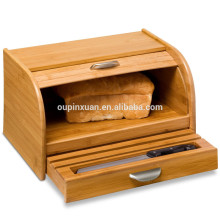 Bamboo Rolltop Bread Box with Pull-Out Drawer