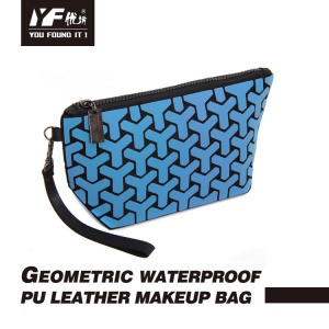 Custom geometric waterproof PU leather makeup bag