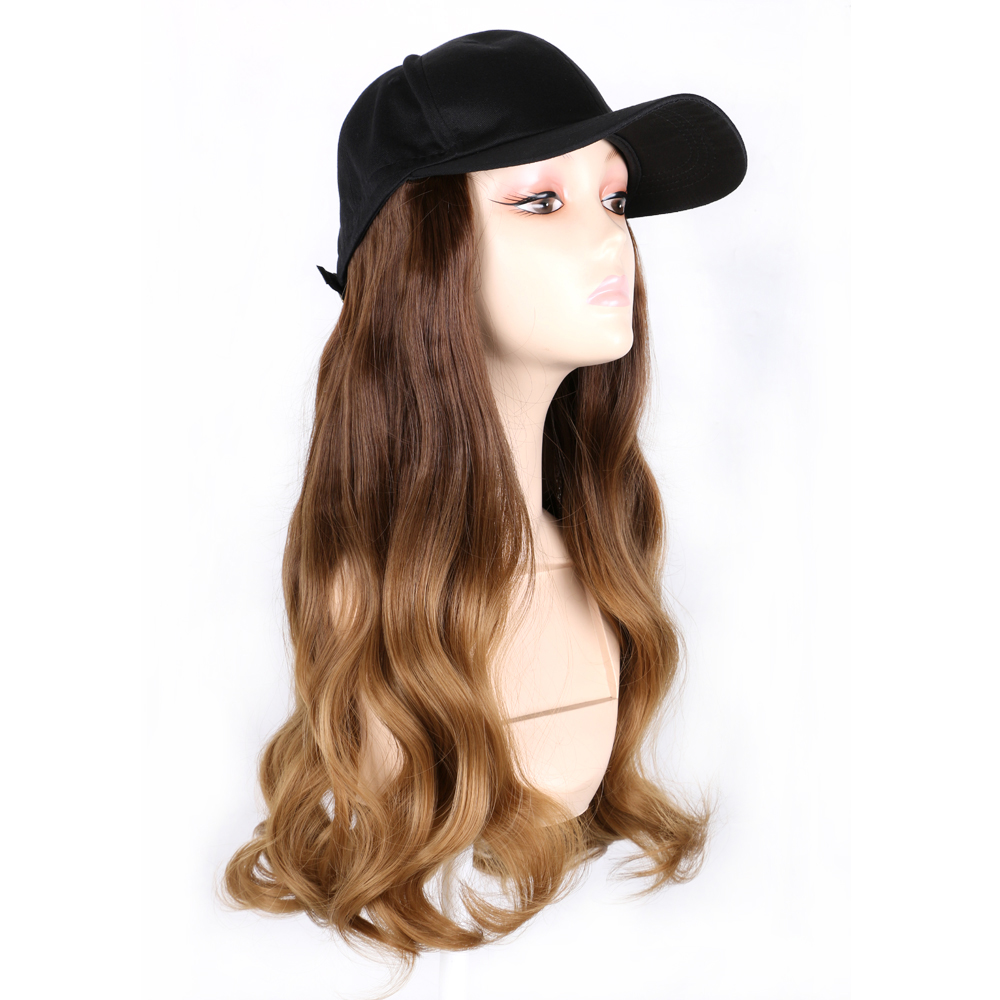 MYZYR 18inch Ombre Hair Natural Wave Wigs For Women Synthetic Hairpiece With Baseball Duck Tongue Hat Makeup Wigs