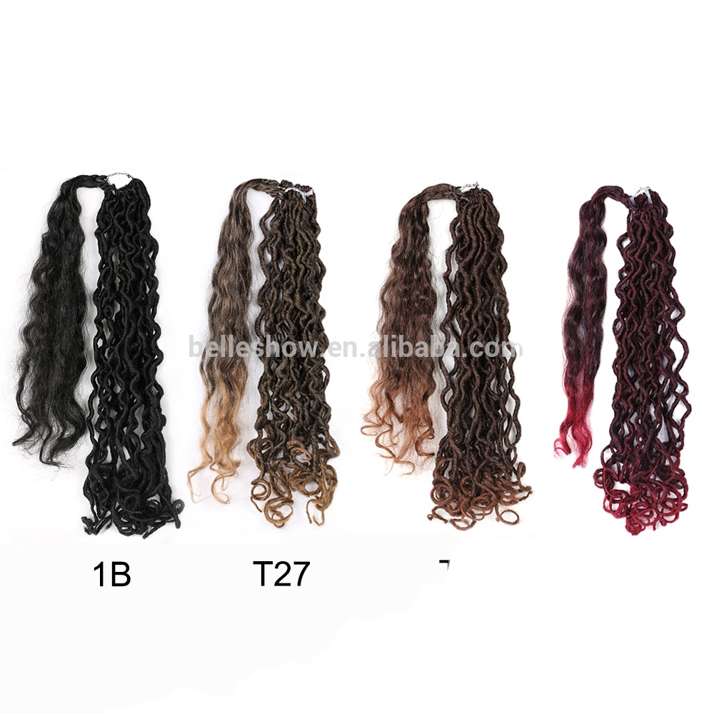 Hot sell 18 Inch Soft Natural Synthetic Hair Faux Locs Wavy Crochet With Curly Braids Goddess Faux Locks River Hair