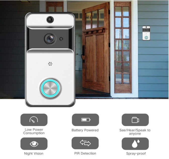 WiFi 720P Video Door Bell Camera Waterproof Wireless Doorbell with Cloud Storage and Security Camera with Chime and Battery