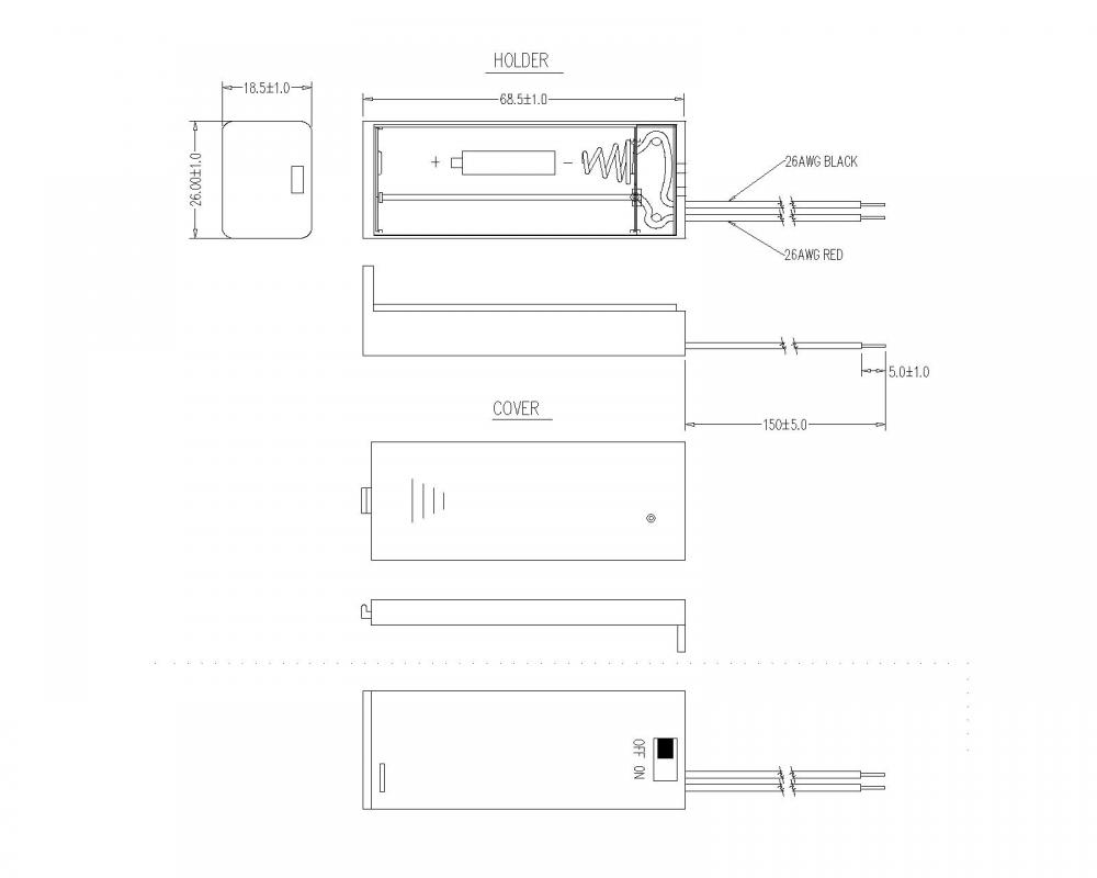 BBA-5-1-150-A-1 1は、カバー付きのAAバッテリーホルダーをピースします