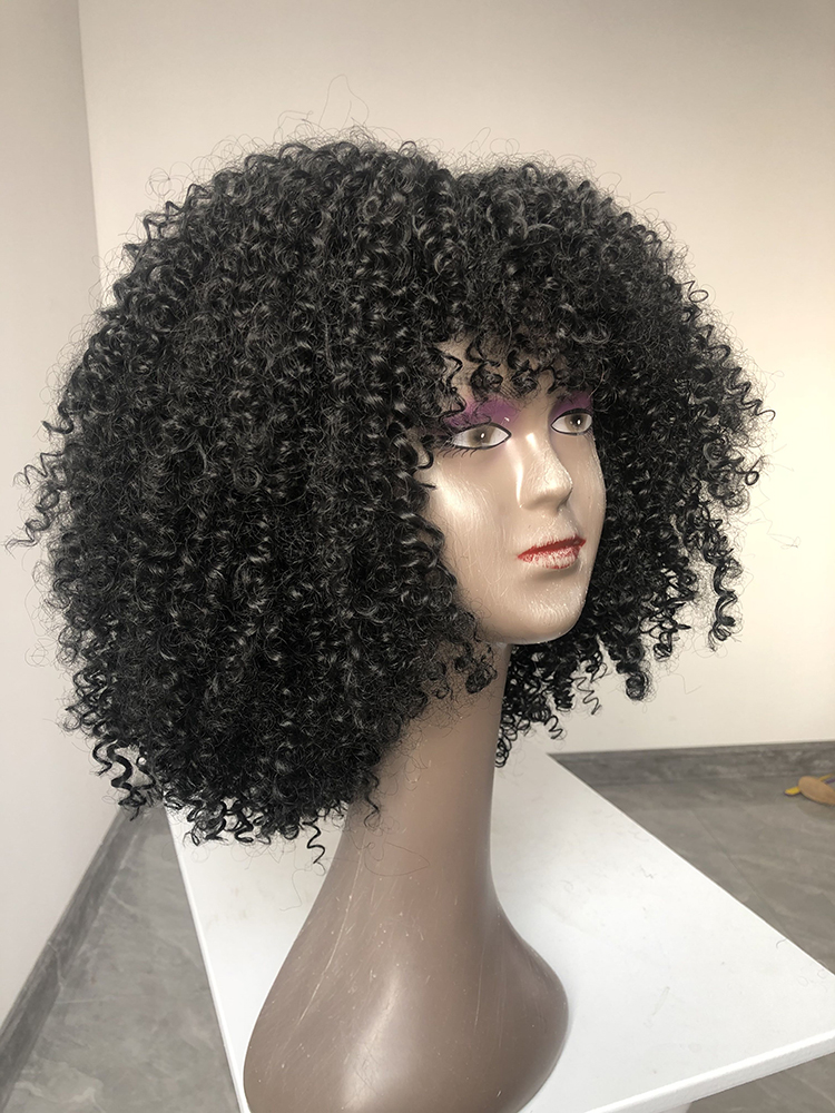 Wholesale natural black brown blonde 12colors glueless high temperature african for black women short hair curly synthetic wig