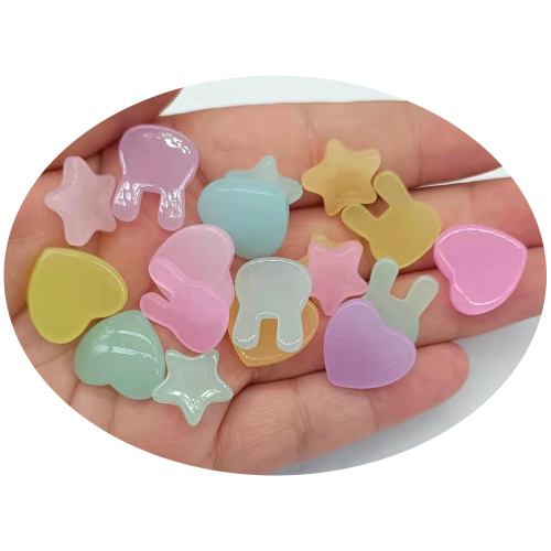 Kawaii Jelly Color Resin Flatback Heart Star Rabbit Cabochons Sweet Heart Star Rabbit Head Hiels για Scrapbooking DIY