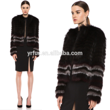 YR889 Genuine Slilver Fox Strips Raccoon Women Clothing/Winter Jacket Online Sale