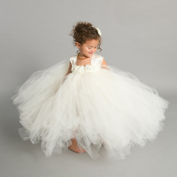 lovely ivory tulle two satin shoulder straps tutu dress first communion wedding princess dress