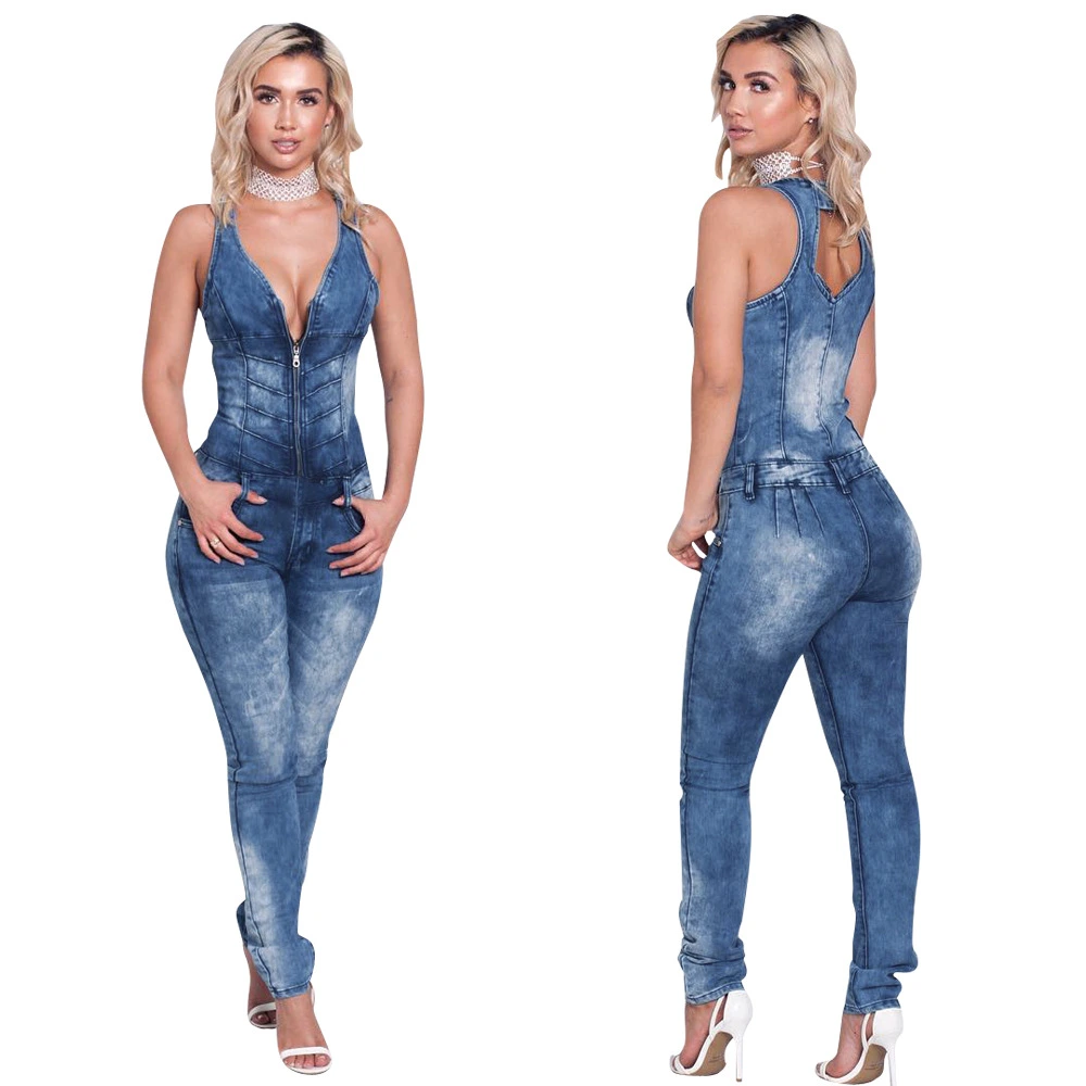 Good Quantity Sexy Sleeveless Back Cutout Jumpsuit Tight Jeans Slim