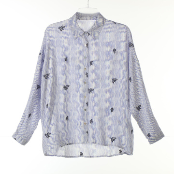 Emb Viscose Stripe Ptd Long Shirts