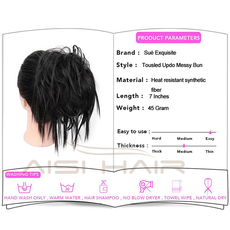 Aisi Hair Donut Natural Black Chignon Curly Bun Pad Chignon Elastic Band Ribbon Ponytail Rope Rubber Hair Extension For Women