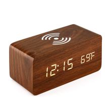 Atomic Wireless Charger Wooden Digital Alarm Clock with Temperature